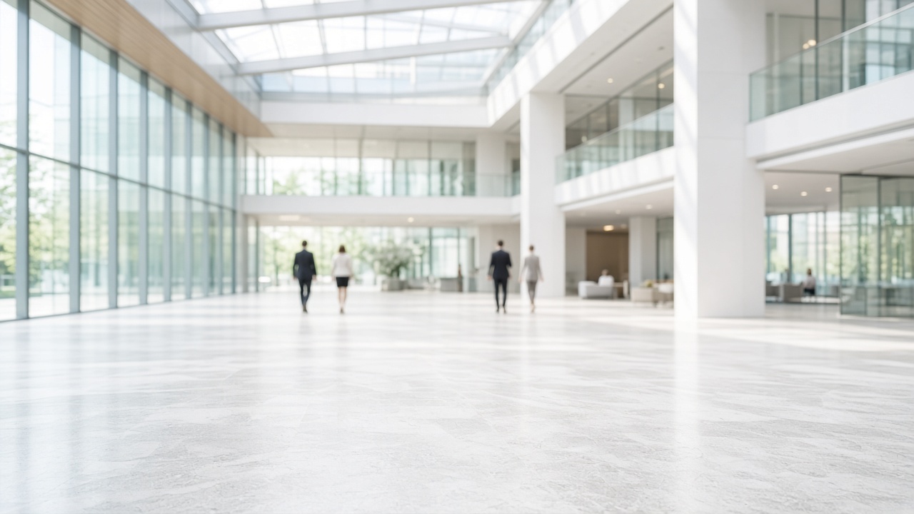 A bright office atrium